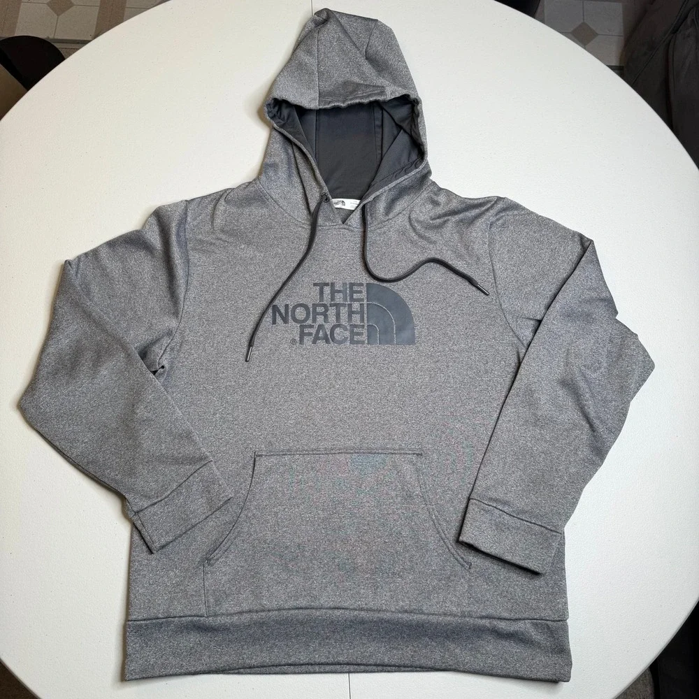 The North Face Mens Large Heather Grey Logo Performance Hoodie Sweatshirt